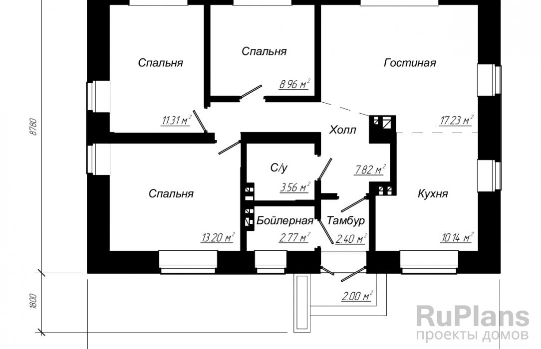 Проект дома из газобетона с 3 спальнями