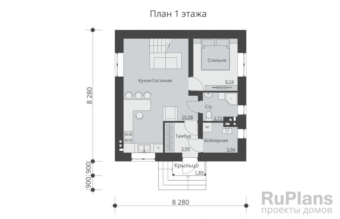 Дом 8 на 9 двухэтажный c 3 спальнями